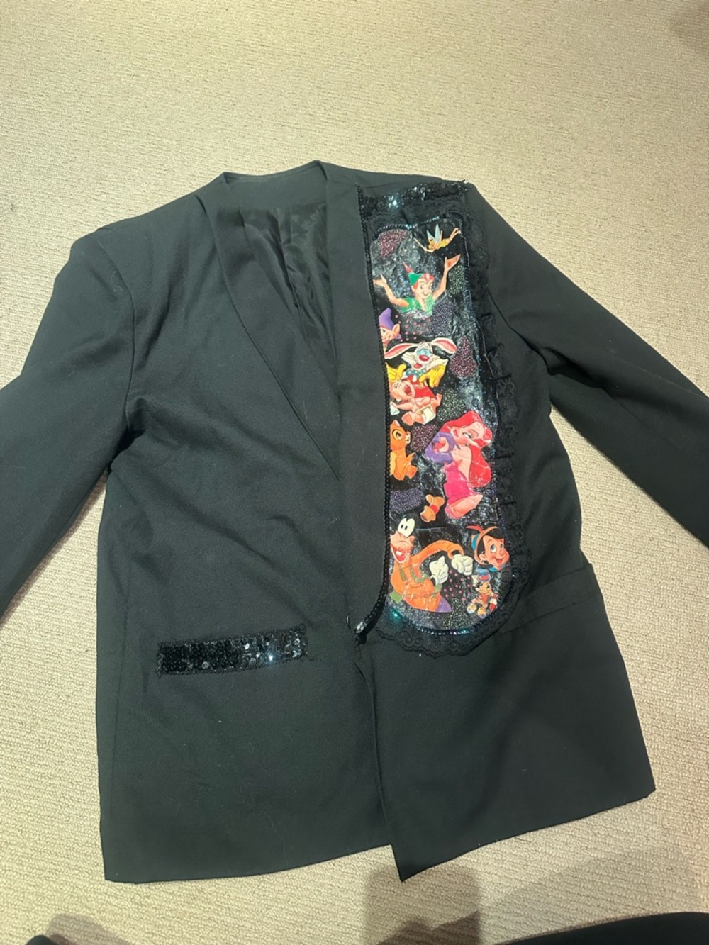 Black Women's Blazer with Colorful Sequin Panel Disney hand made